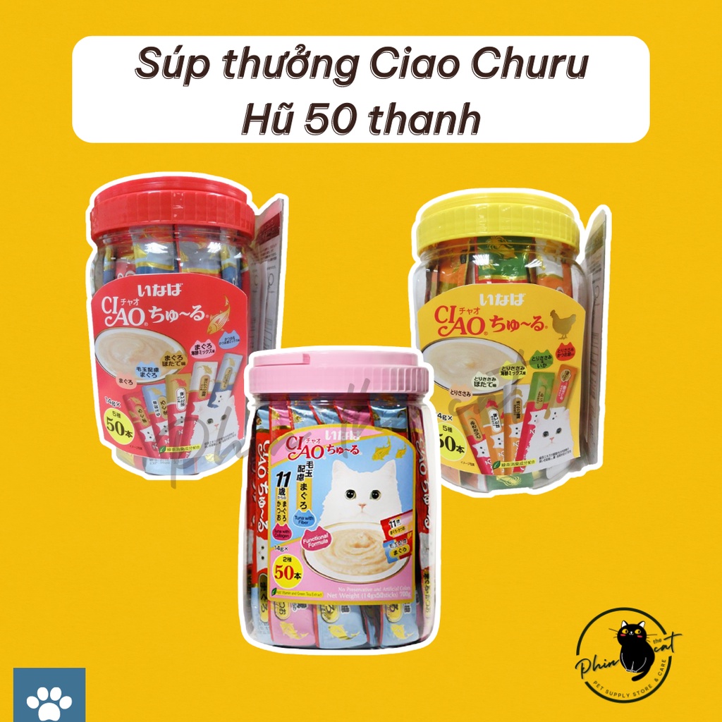 Súp thưởng Ciao Churu Thái Lan cho mèo siêu ngon - Hũ 50 thanh - Hàng công ty | phinthecat