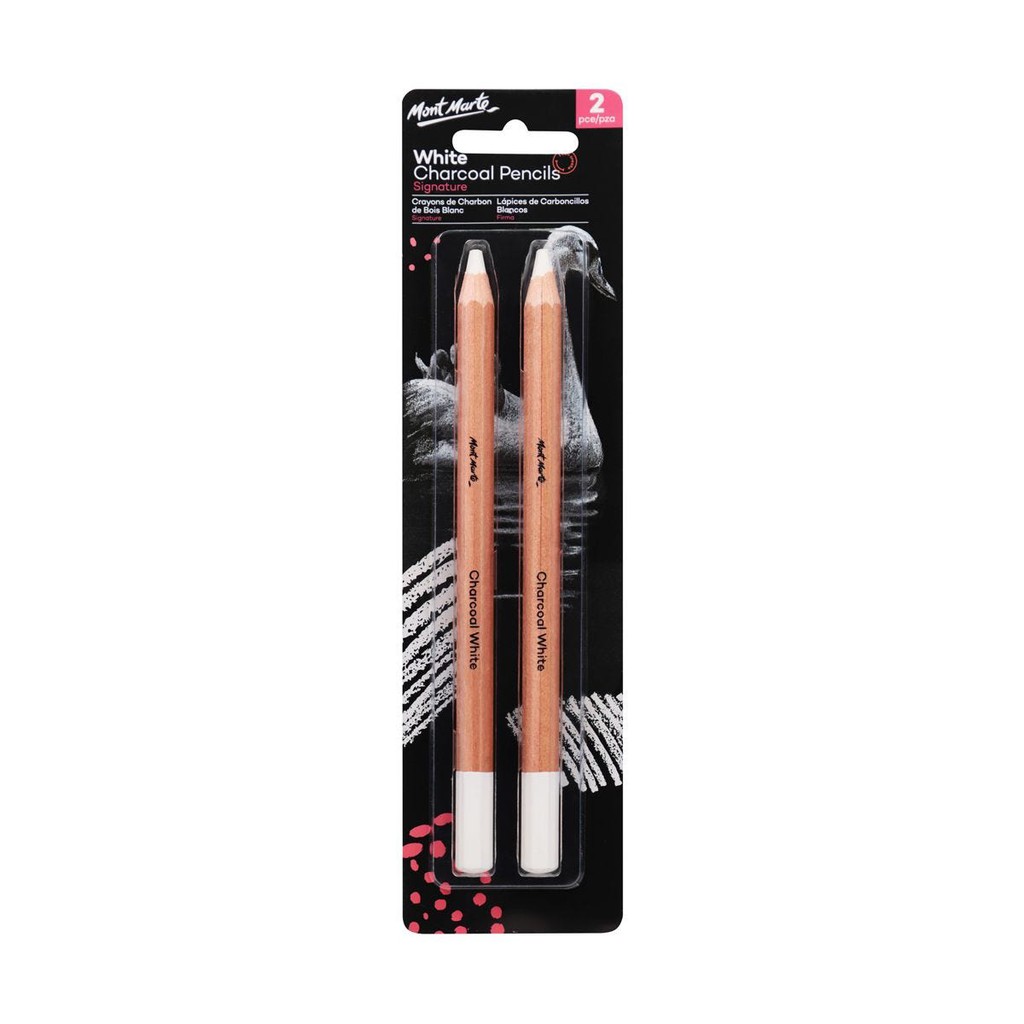 Bộ 2 Bút Chì Than Trắng Mont Marte - White Charcoal Pencils Lge Hex Signature 2pc - MPN0097