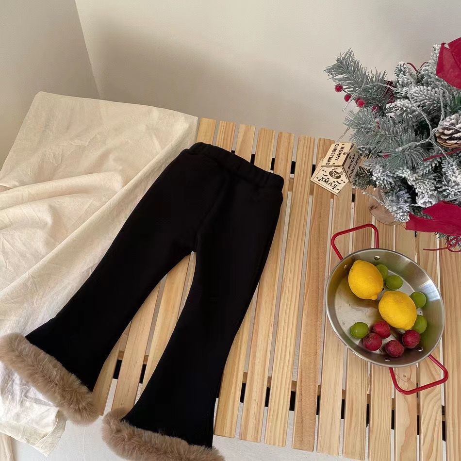 Quần Dài Ống Loe Bằng Lông Cừu Dày Thời Trang Thu Đông Cho Bé Gái
