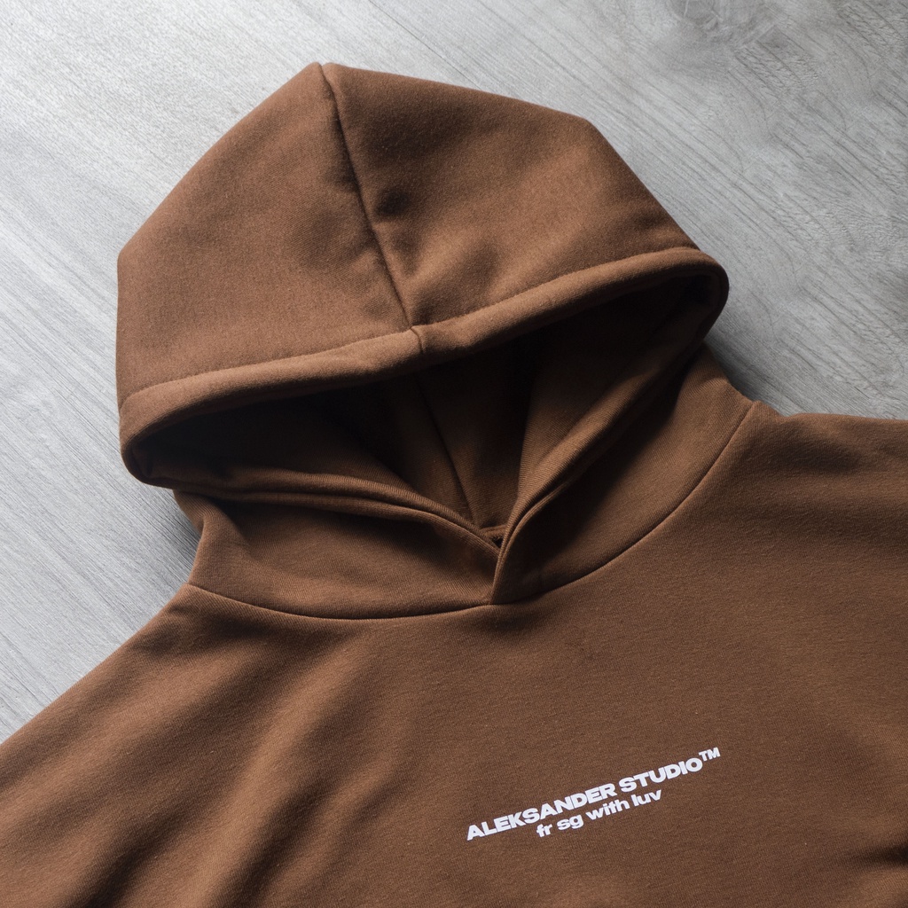 ÁO HODDIE BASIC UNISEX MÀU NÂU CHOCOLATE FORM BOXY | ALEKSTUDIO