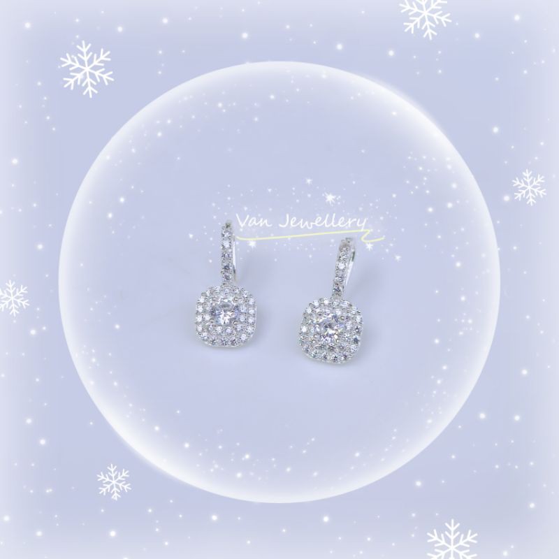 Bông tai bạc Bồng mặt vuông nạm đá sang chảnh Van Jewelry V10745