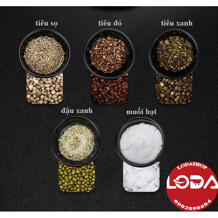 Dụng cụ xay tiêu, lọ xay tiêu LODASHOP bằng Inox sáng bóng Điều chỉnh được độ mịn của hạt xay Nắp đậy kín khít chống bụi