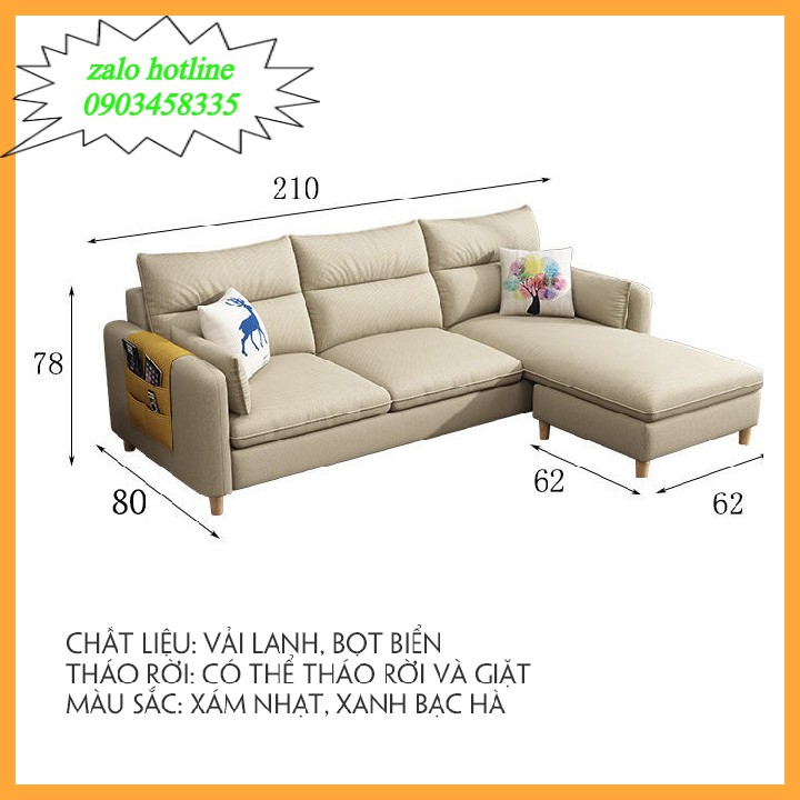 Ghế Sofa phòng khách, Ghế Sofa chữ L tiện lợi có thể tháo rời Kích Thước 210*148*78cm