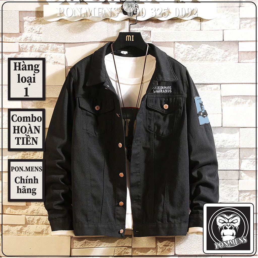 Áo khoác bò nam đen dài tay in thêu chữ VNXK Pon.mens