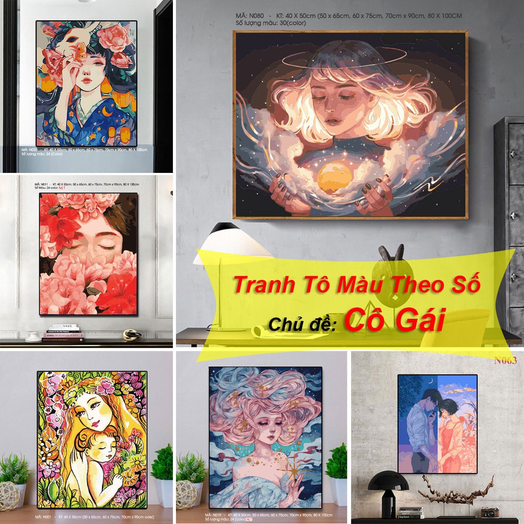 Tranh tô màu theo số Tranh sơn dầu số hoá ❤️ Chủ đề Nàng Thơ Hot Trend ❤️ | Kèm KHUNG và đầy đủ phụ kiện