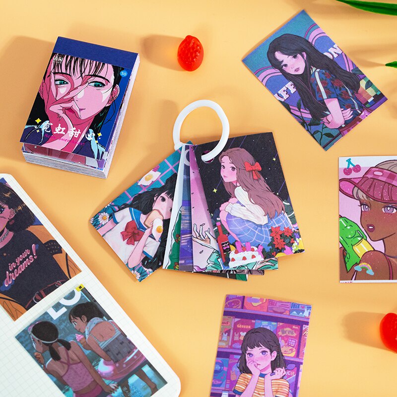 Set 50 miếng dán trang trí sổ lưu niệm họa tiết hoạt hình Nhật Bản đáng yêu