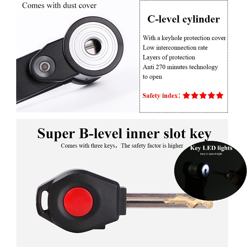 Ổ Khóa Xe Đạp Chống Trộm Bằng Hợp Kim Thép Có Thể Gập Lại Tiện Dụng