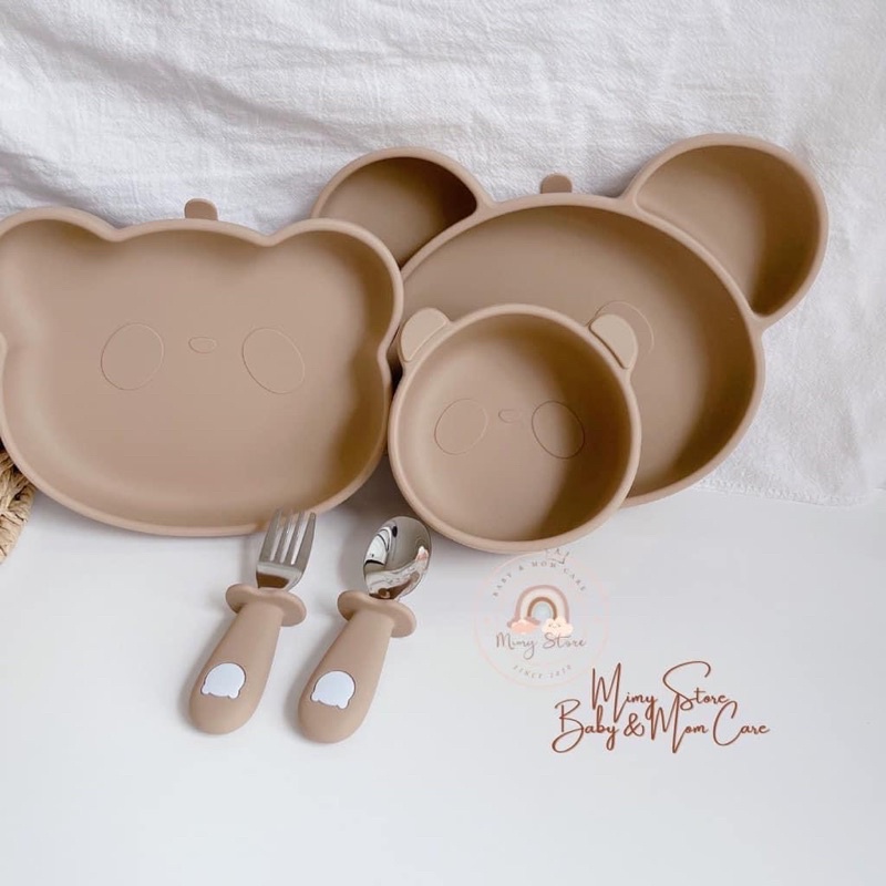 -Khay ăn dặm silicon cao cấp đế hít đất