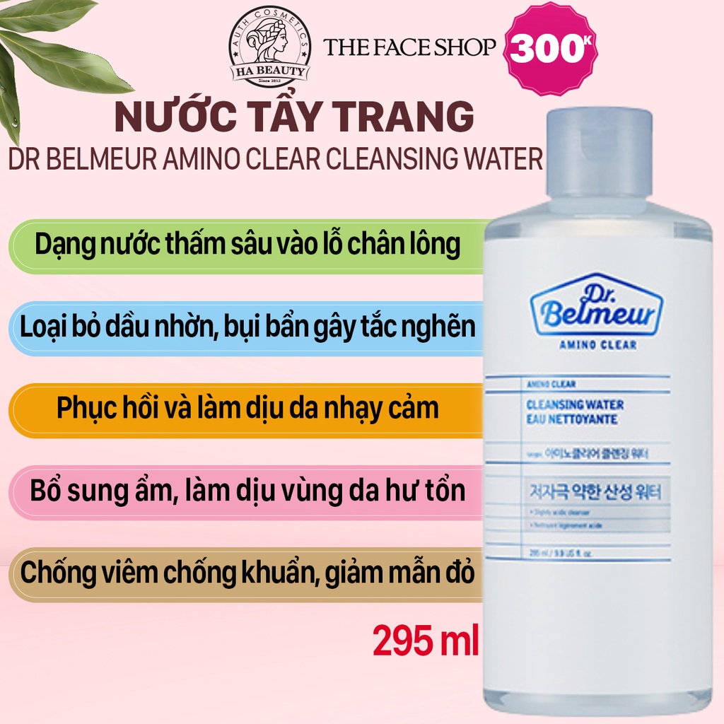 Nước tẩy trang dưỡng ẩm sạch sâu dịu nhẹ cho da nhạy cảm The Face Shop Dr Belmeur Amino Clear Cleansing Water 295ml