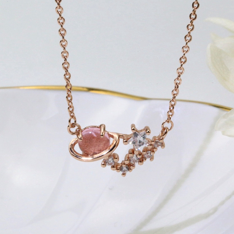 Pha Lê Hồng Đá Quý Mặt Dây Chuyền Vòng Cổ Vàng Hồng Crystal Pendant Necklace | BigBuy360 - bigbuy360.vn