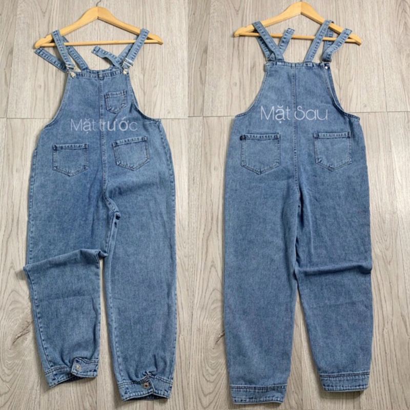 Yếm Jeans Dài Nữ phối nút lai thiết kế dạng quần yếm có túi trước và sau