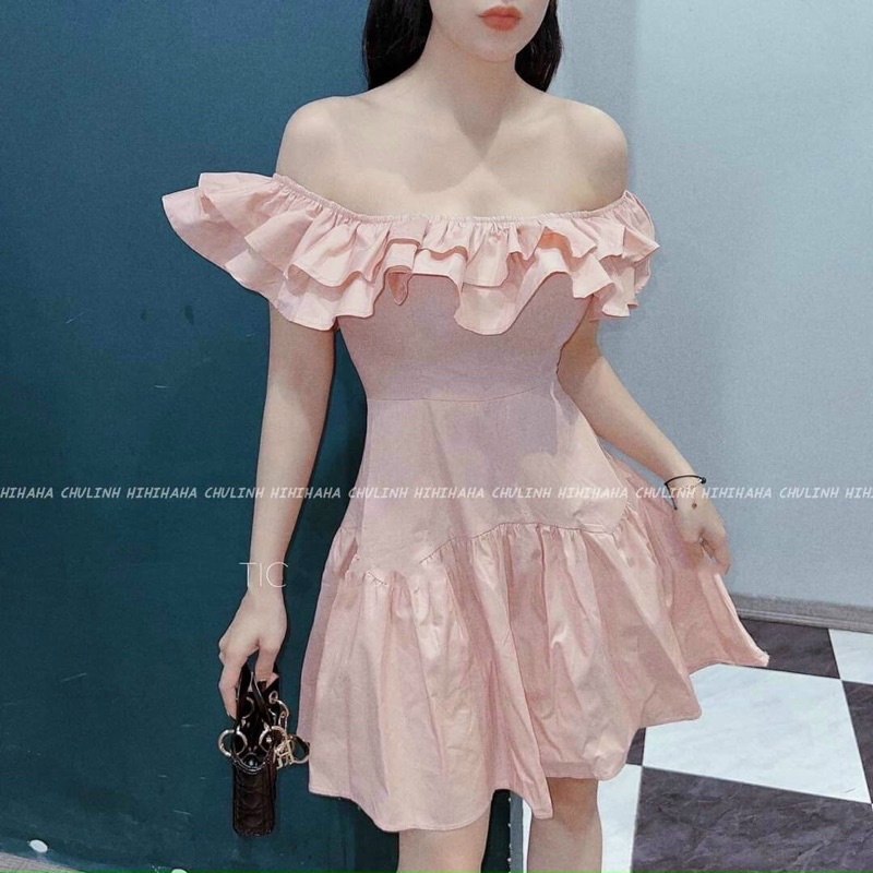 Quà 8/3 Váy Trễ Vai Hồng Phấn Dáng Xoè Siêu Xinh