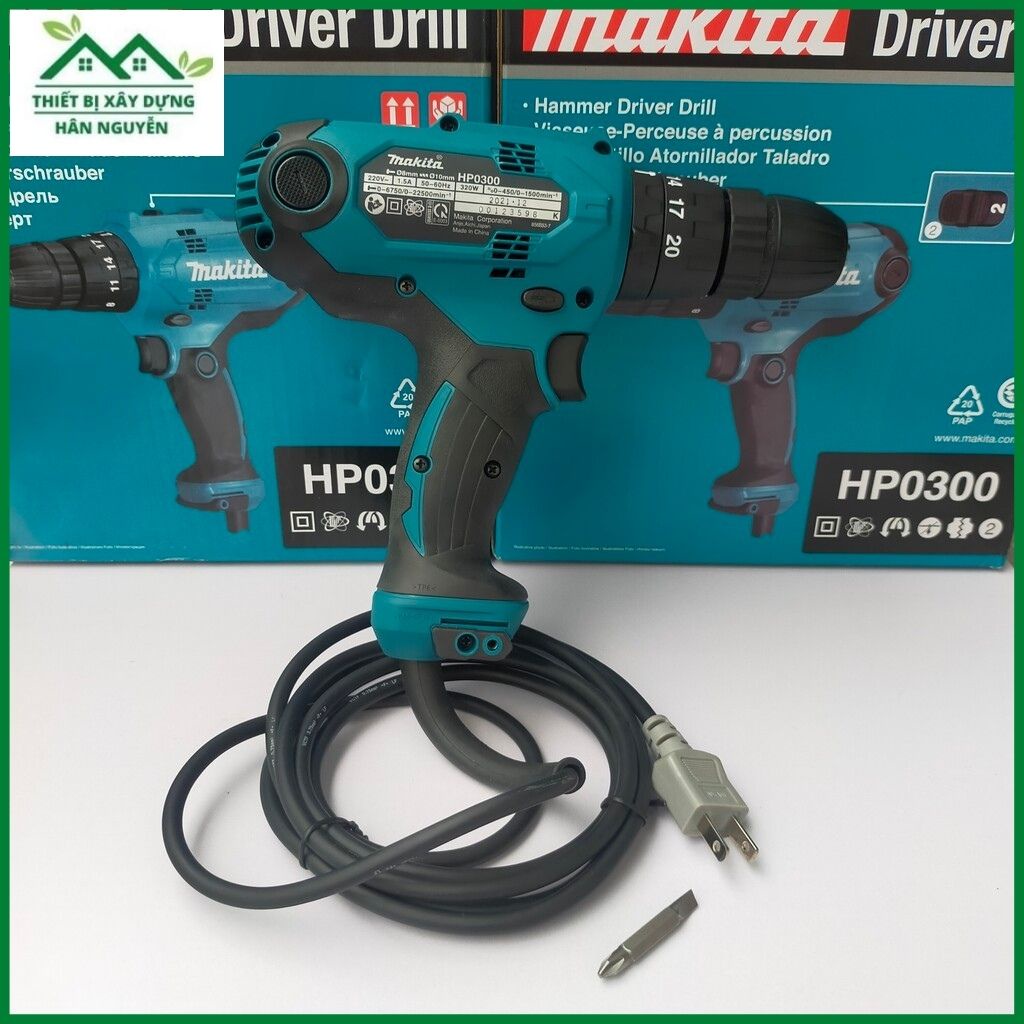 Máy khoan Makita HP0300 đầu tự động 10mm 3 chức năng,khoan điện,Tặng kèm 1 mũi vít 2 đầu