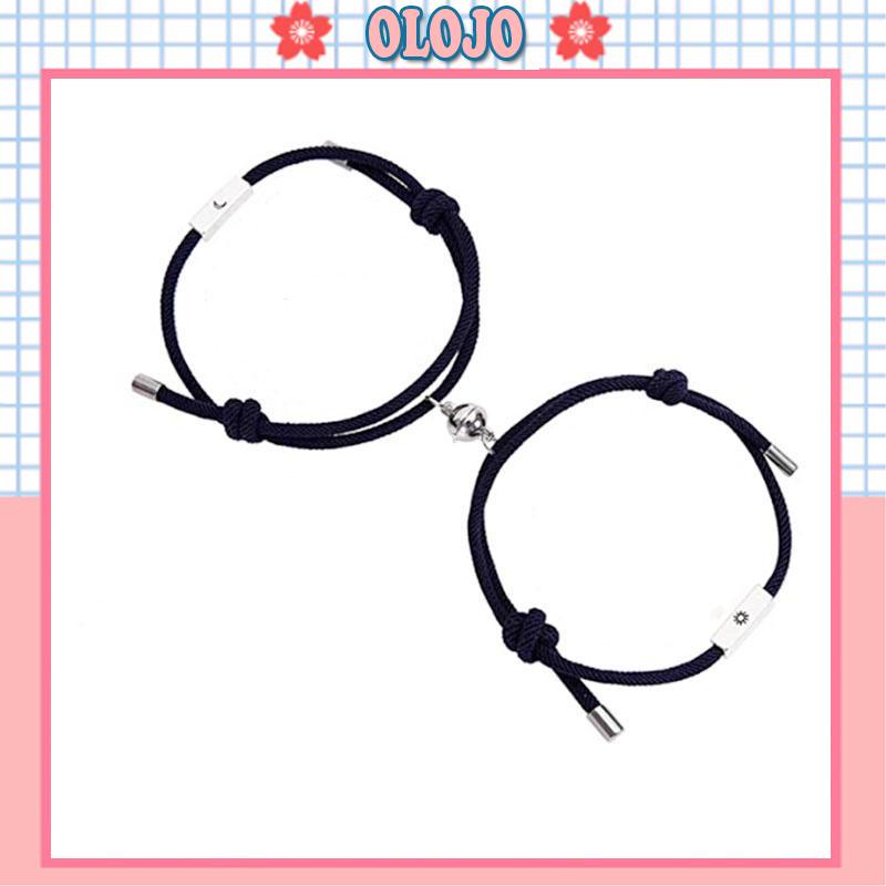 Bộ 2 Vòng Tay Dây Bện Từ Tính Hình Mặt Trăng Và Mặt Trời Màu Đen Thời Trang Unisex