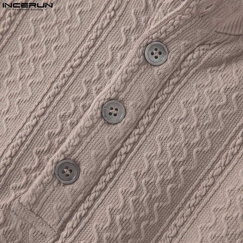 Áo thun dệt kim INCERUN tay ngắn phối nút thời trang mùa hè cho bam