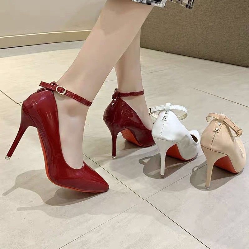 (ORDER) Giày cao gót mũi nhọn da bóng quai ngang 10cm BIG SIZE 40-45 - Hàng Quảng Châu