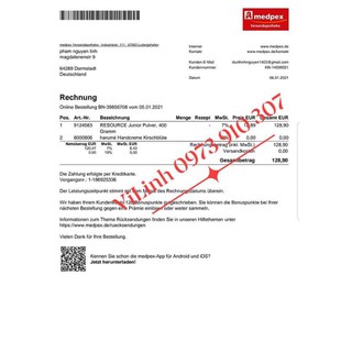 [Bill ảnh cuối] Sữa Béo Resource Junior Đức 400g