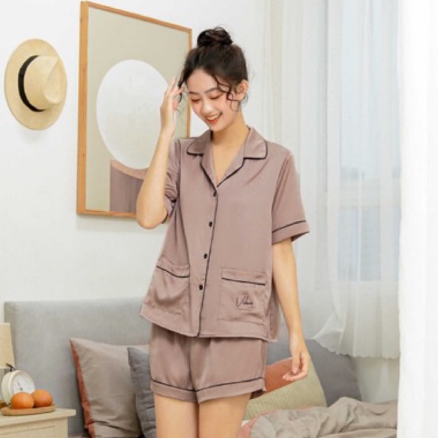 VIBES Đồ bộ Pijama ngắn Lụa trơn cao cấp Wood Silk Py Set