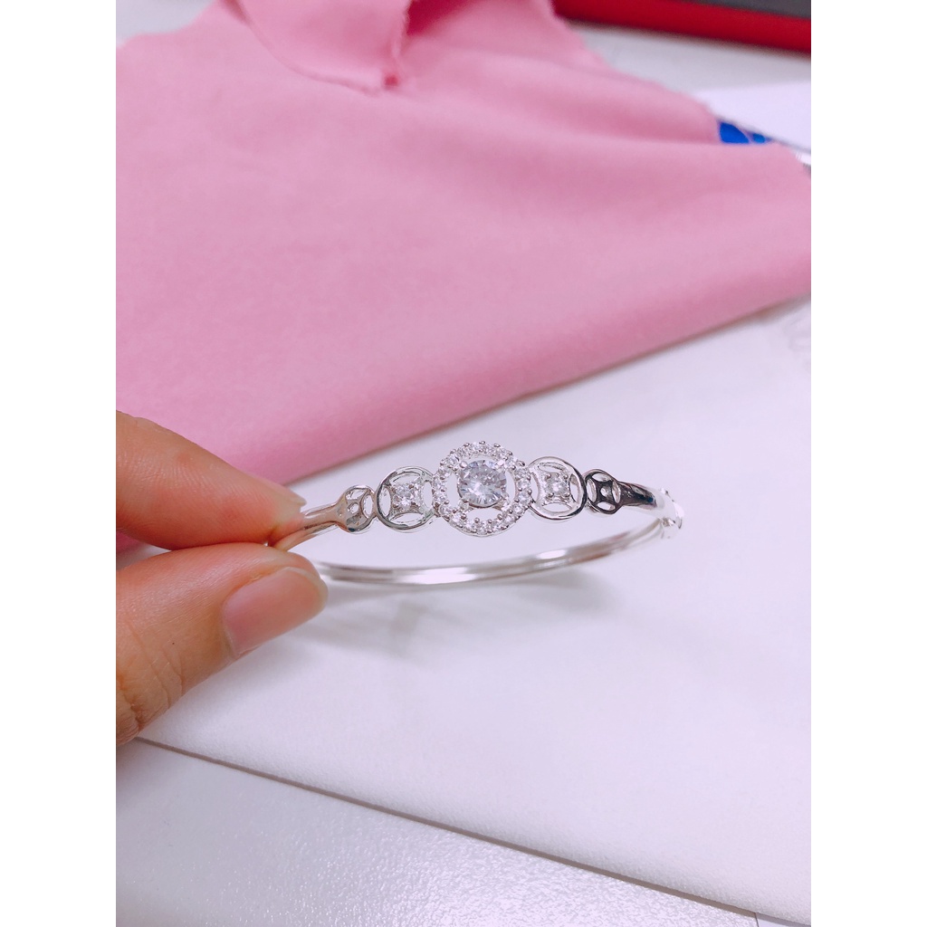 Lắc tay nữ bạc ta mặt kim tiền trẻ trung LINH MIU SILVER