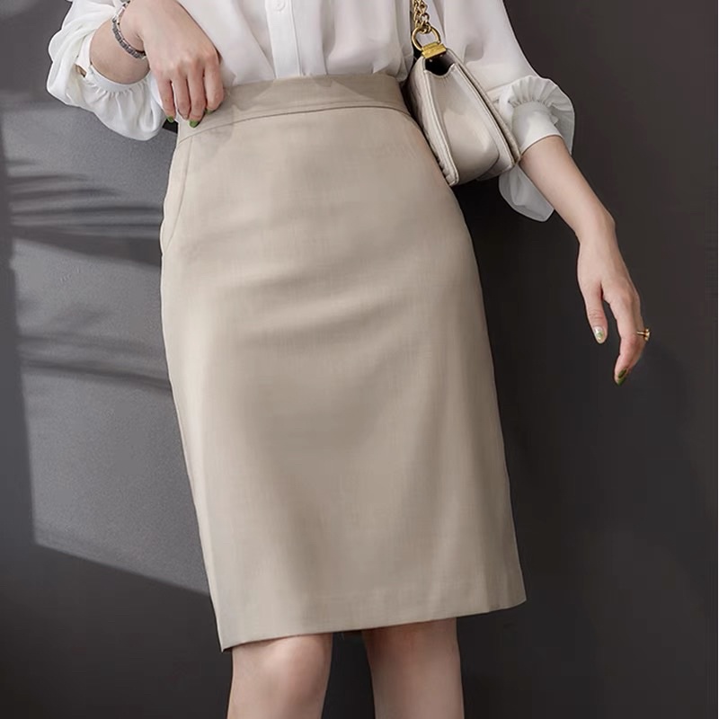 Chân Váy Công Sở Dáng Suông Lưng Cao Túi Chéo 2 Bên Dài Đến Gối