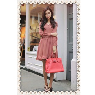 Đầm nữ xòe tay dài cổ v dễ thương