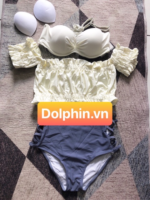 Bikini Đi Biển Đồ Bơi Nữ Cạp Cao Quảng Châu Hot Hit Trễ Vai Bánh Bèo K5-B1