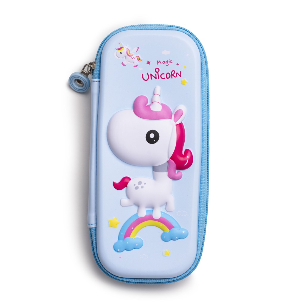 HỘP ĐỰNG BÚT CAYABE EVA IN HOẠT HÌNH 3D NỔI NGỰA PONY/ UNICORN MÀU XANH MV-03