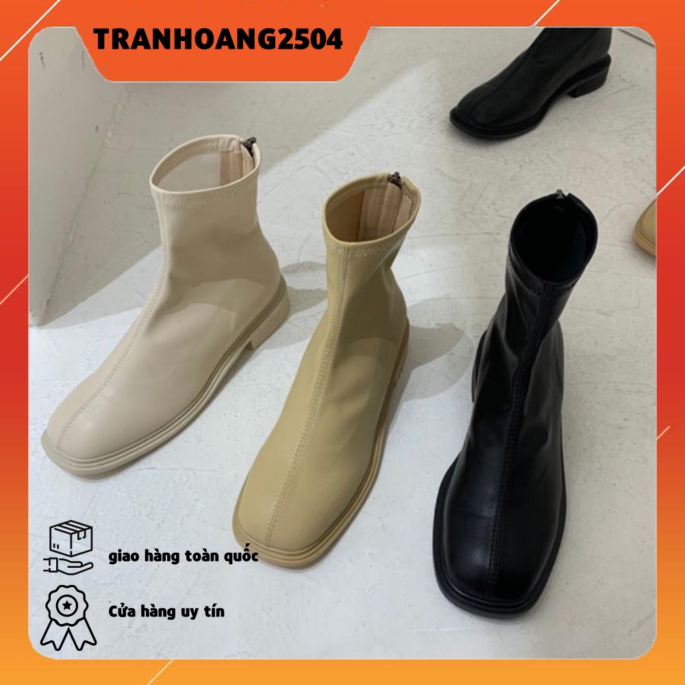 BỐT DA TRƠN BA MÀU hot hit hàn quốc sọc gân giữa khoá gót sau SẴN HÀNG
