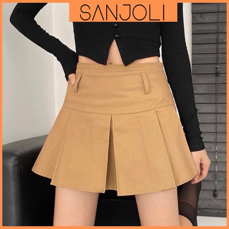 Chân Váy Chữ A SANJOLI Chân Váy Xếp Ly Tennis Ngắn Chất Kaki Lưng Cao Dáng Xòe Vintage Phong Cách Ulzzang Cá Tính CV009