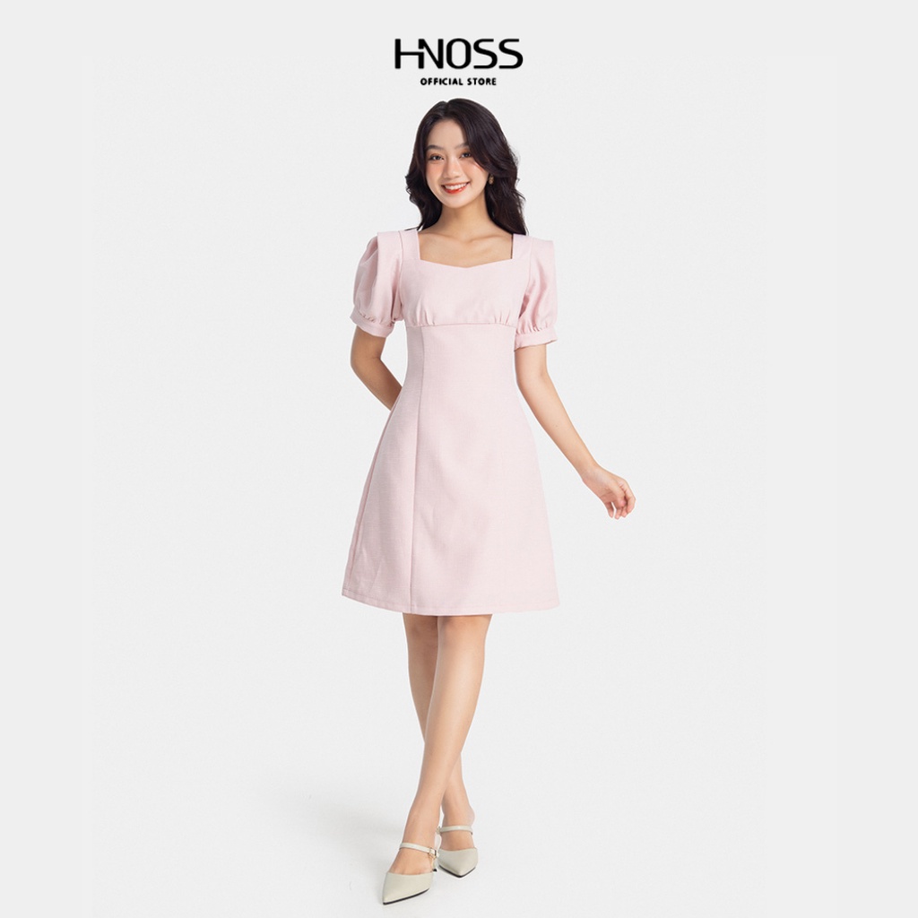 Đầm Ngắn Nữ HNOSS Tay Phồng Vải Linen HNDNG019