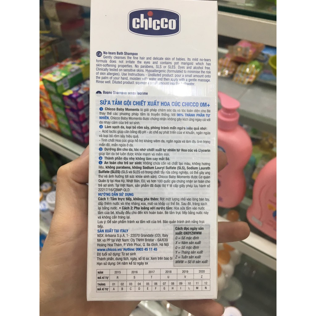 SỮA TẮM GỘI CHICCO CHIẾT XUẤT HOA CÚC 0M+ 200ML/ 500ml