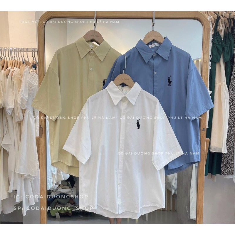 Áo Sơ Mi Tay Lỡ Cổ Bẻ Thêu Logo Form Rộng Unisex Phong Cách Trẻ Trung - Áo Sơ Mi Cổ Đức Đi Học Đi Chơi Hot Trend 2022
