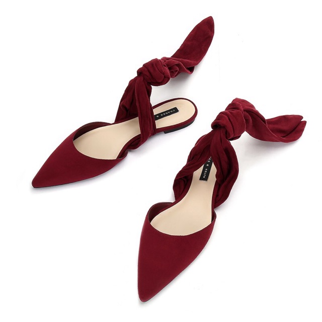 Giày búp bê gót buộc vải nơ 2 màu đỏ đô, kem | BigBuy360 - bigbuy360.vn