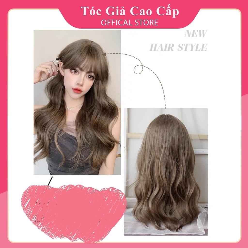 Tóc giả nữ nguyên đầu xoăn dợn sóng kiểu hàn, màu trà sữa, tặng kèm lưới trùm wig, CHT1390