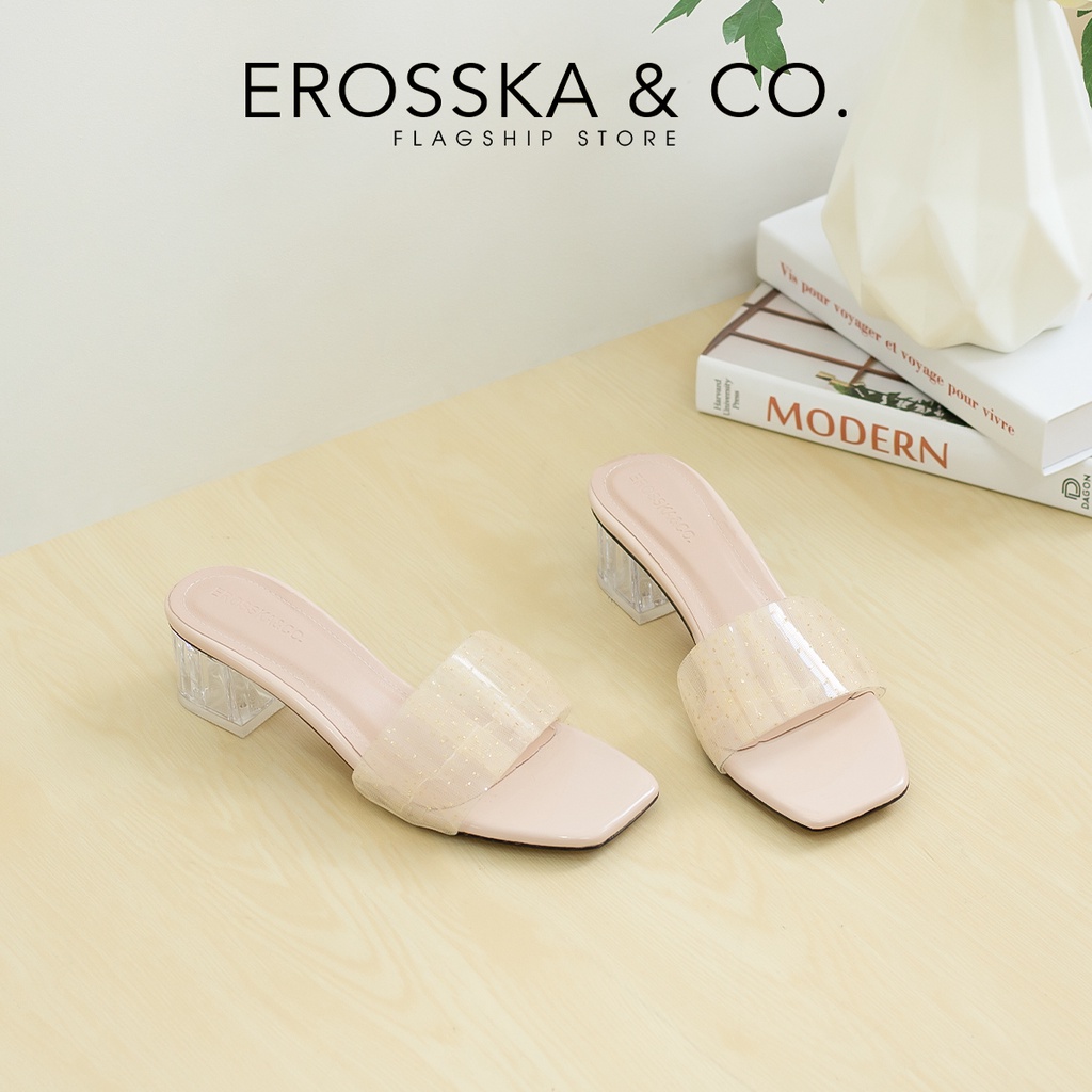 Erosska - Dép cao gót nữ quai ngang trong sang trọng cao 4cm màu nude - EM098