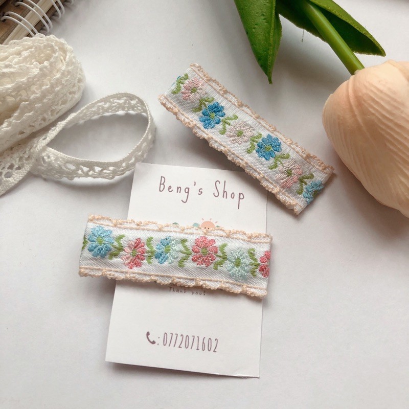 Kẹp tóc thêu hoa handmade🌷