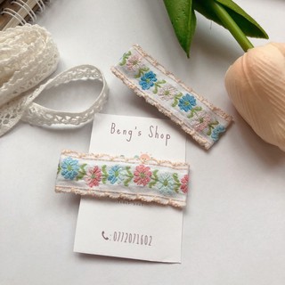 Kẹp tóc thêu hoa handmade🌷