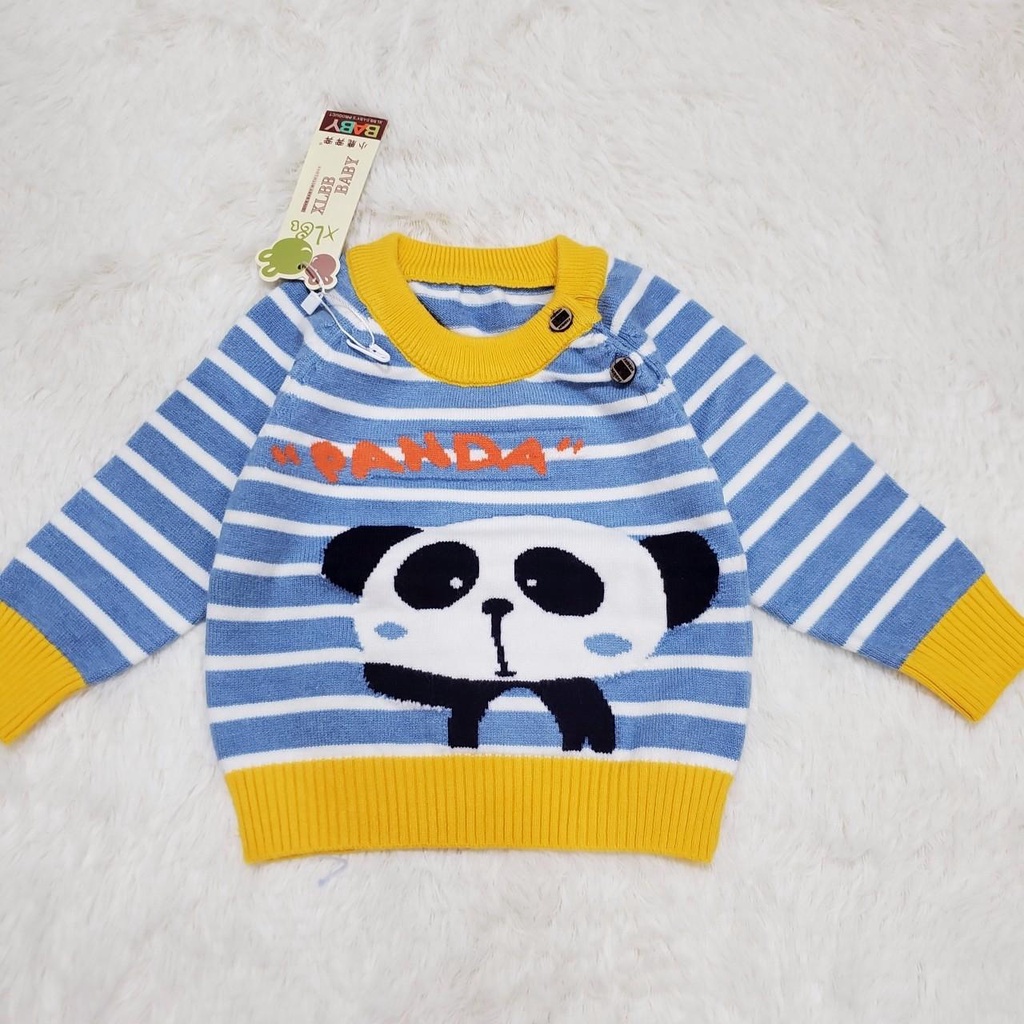 345 Áo len cài vai dài tay kẻ gấu trúc hàng quảng châu đẹp mềm mịn cho bé (6-11.5kg)