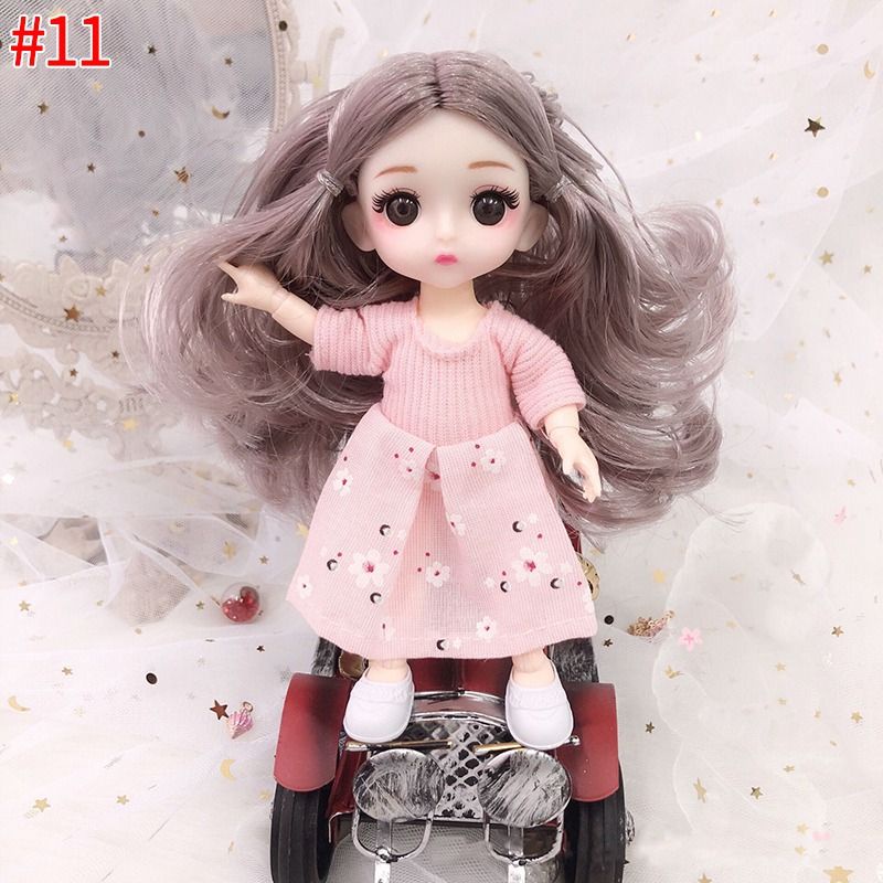 Búp bê công chúa tóc dài 3D cho bé, 13 khớp cao 17cm, họa tiết xinh xắn dễ thương là người bạn đồng hành chơi cùng bé