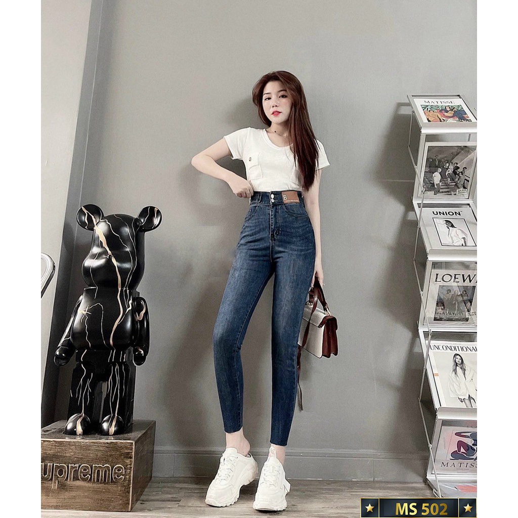 Quần jean nữ xanh cao cấp - 2 cúc lưng cao chất liệu denim co giãn (fom chuẩn shop) Lady-Hn Store88 Ms 502