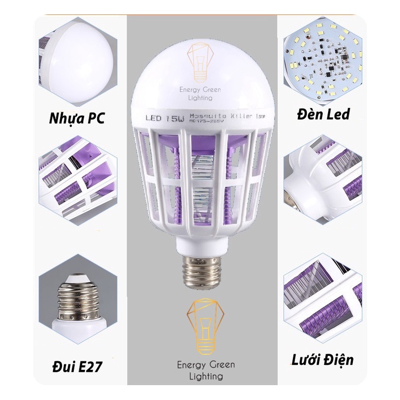 Combo 6 Bóng Đèn Led Energy Green Lighting Chiếu Sáng Kiêm Bắt Muỗi 15w/20w , Côn Trùng An Toàn Hiệu Quả