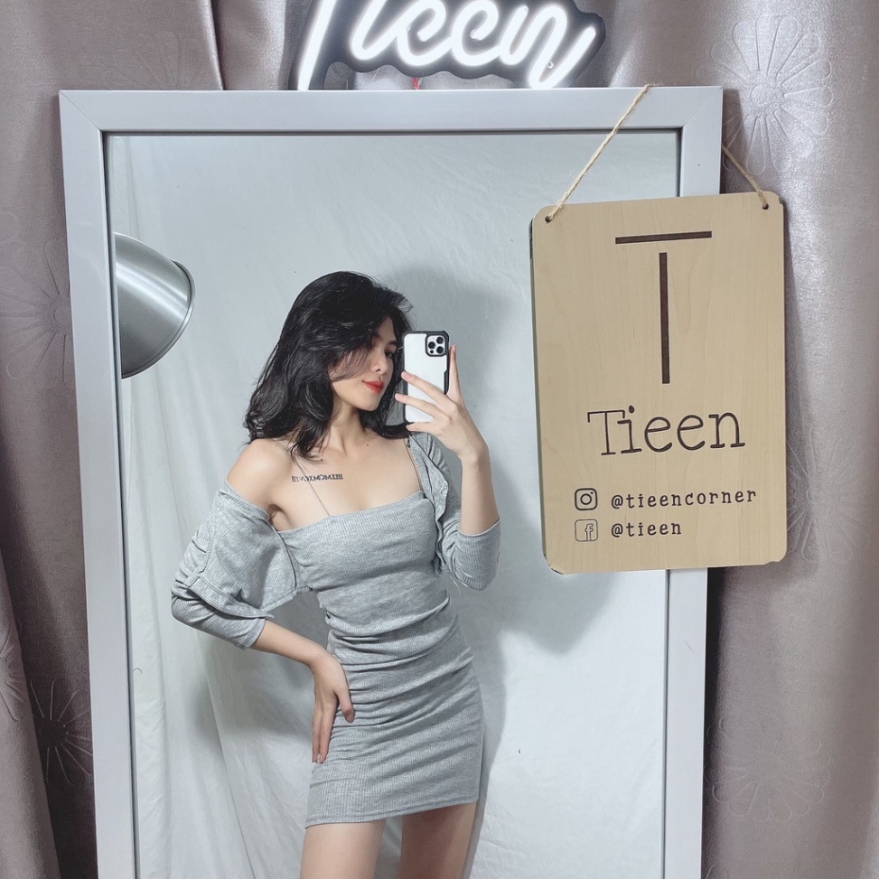 [Hot] Set đầm body dây bún kèm áo khoác bên ngoài