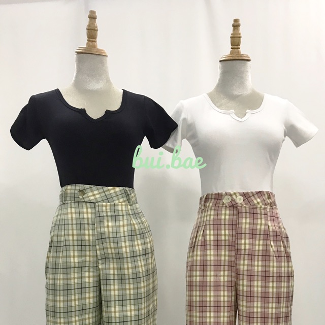 Áo crop top phối cổ V ảnh thật (kèm video ❤️)