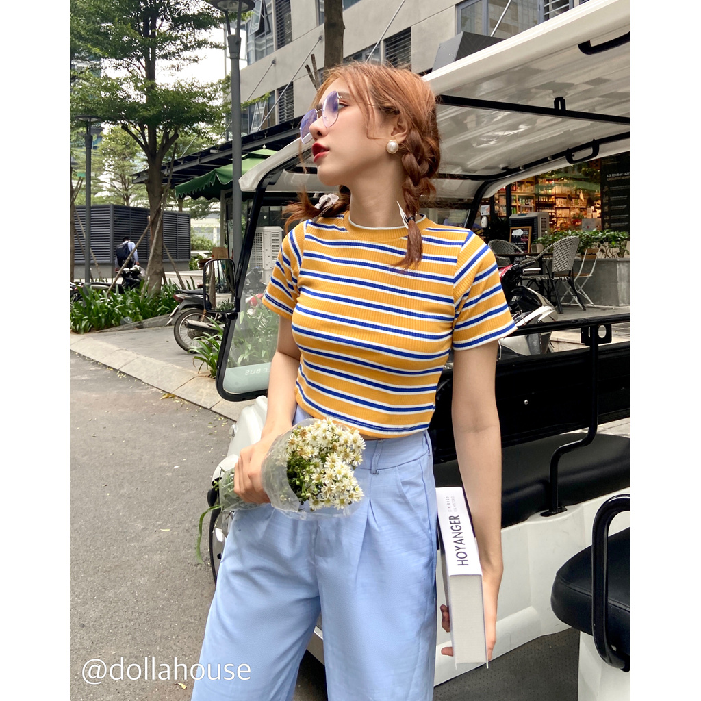 Áo Croptop Cổ Tròn Sọc Đủ Màu Thời Trang Hàn Quốc | BigBuy360 - bigbuy360.vn