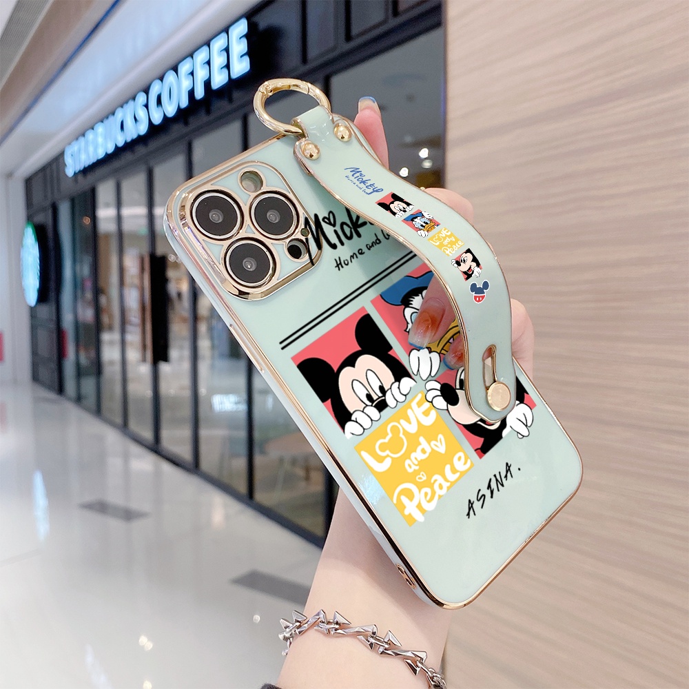 Ốp Điện Thoại Viền Vuông Mềm In Họa Tiết Minnie Có Dây Đeo Cho Samsung Galaxy A73 A53 A33 5G A23 A13 A03S