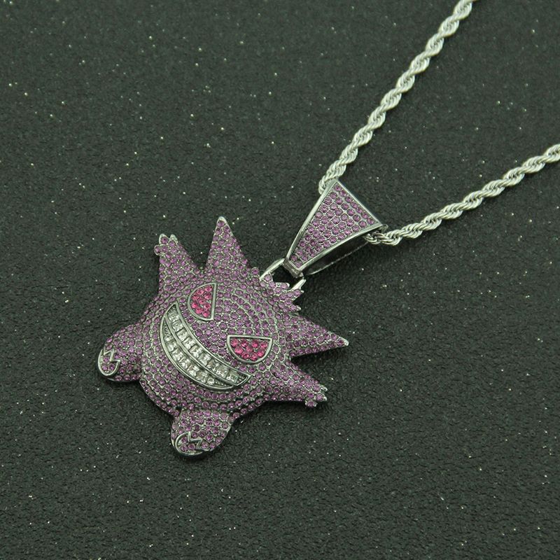 J❥ Jewelry Rock Punk Iced Out Shiny CZ Diamond Gengar Vampire Bull Pendant Necklace