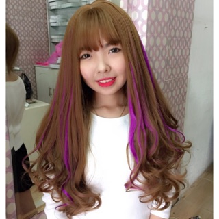 Tóc giả xoăn dài móc line tím