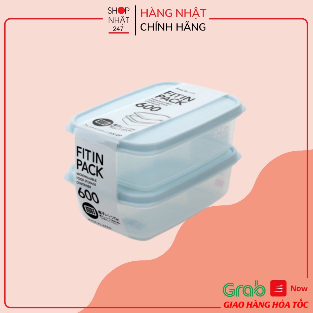 Set 2 Hộp đựng cơm văn phòng , hộp nhựa đựng thực phẩm thức ăn tủ lạnh, dùng lò vi sóng Fitin Pack 600ml NHẬT BẢN