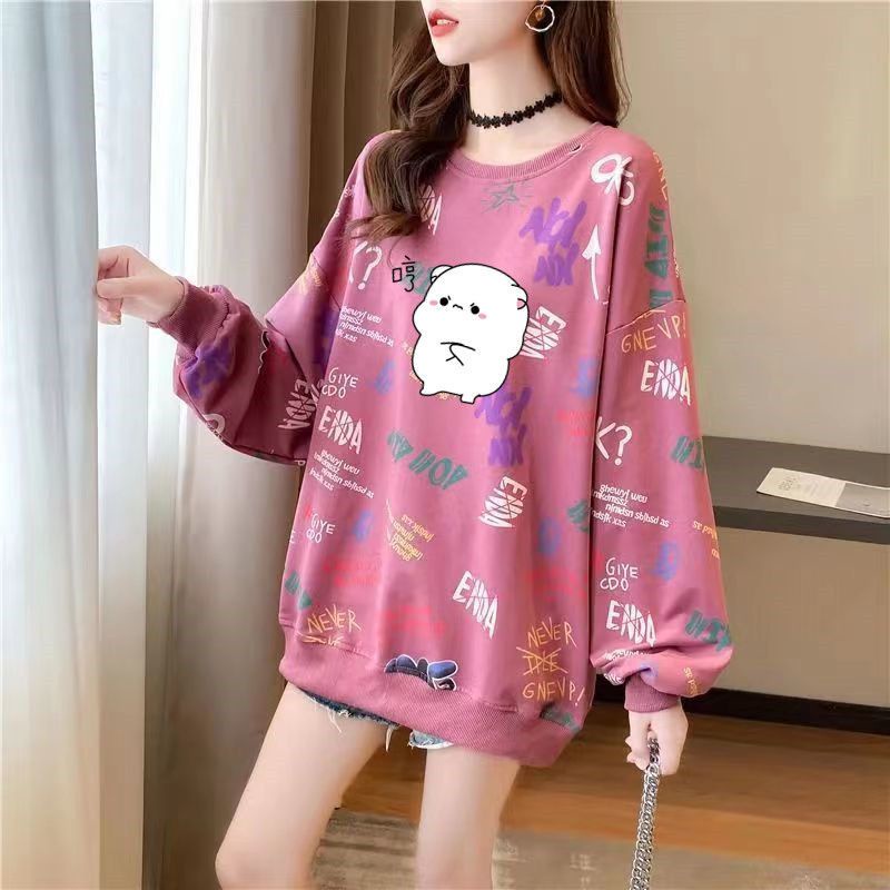 Áo Sweater Hàn Quốc Dáng Rộng Tay Dài In Họa Tiết Hoạt Hình Có Size Lớn 40-150KG C9556