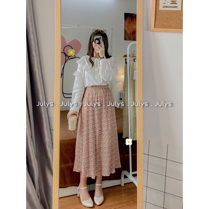 Chân váy midi hoa nhí quảng châu (ảnh thật shop chụp kèm video cận chất) | BigBuy360 - bigbuy360.vn